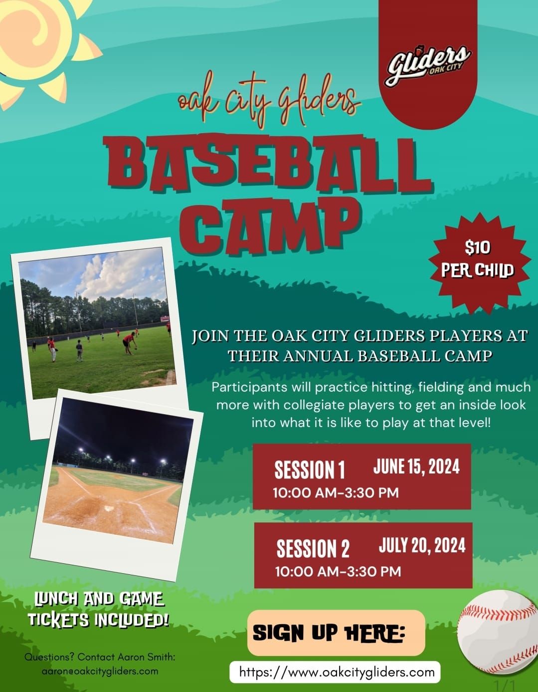 Oak City Gliders - Youth Baseball Camp - July 20th