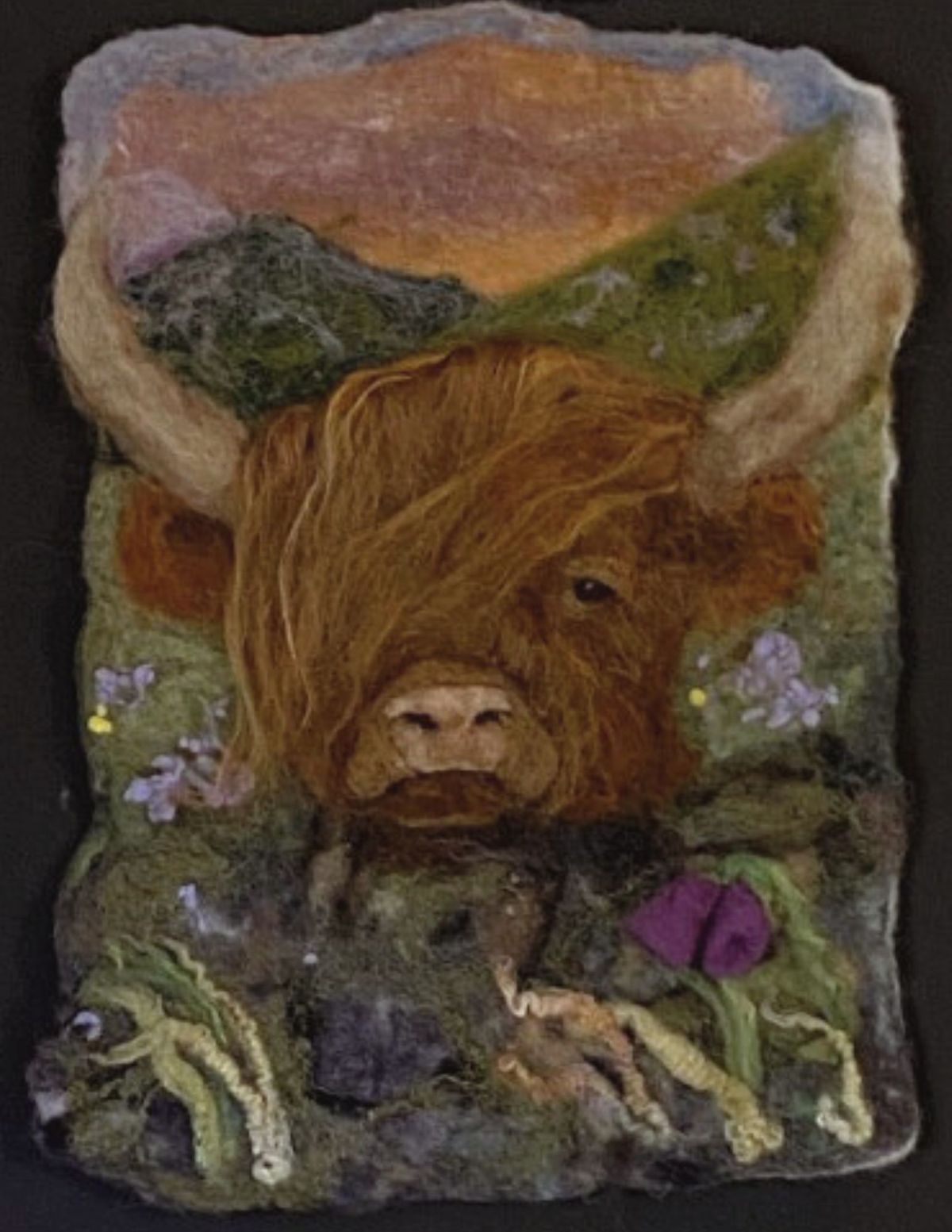 Wet and Needle Felted Highland Cow Wool Painting Workshop