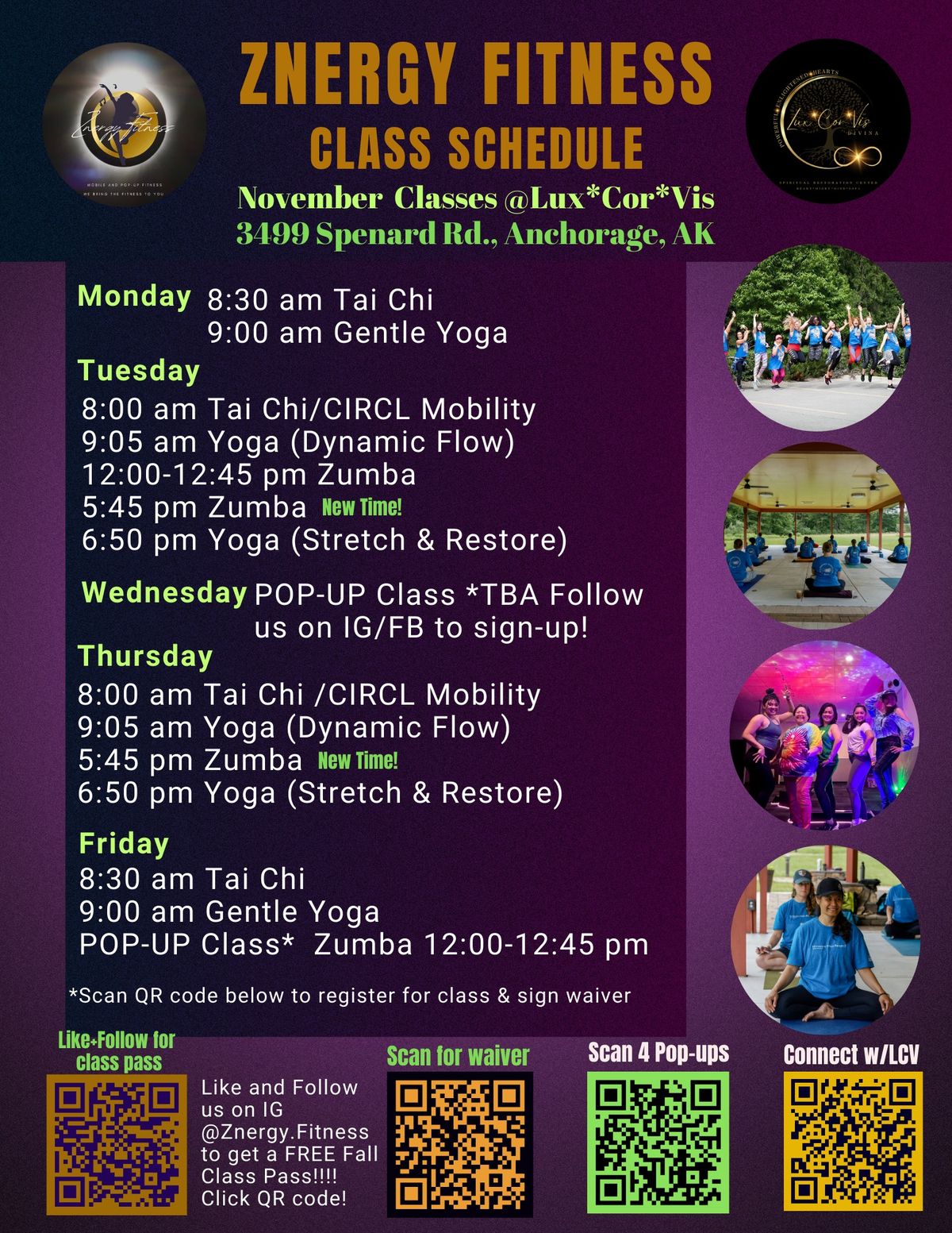 NOVEMBER SPECIAL ZNERGY FITNESS CLASS SCHEDULE