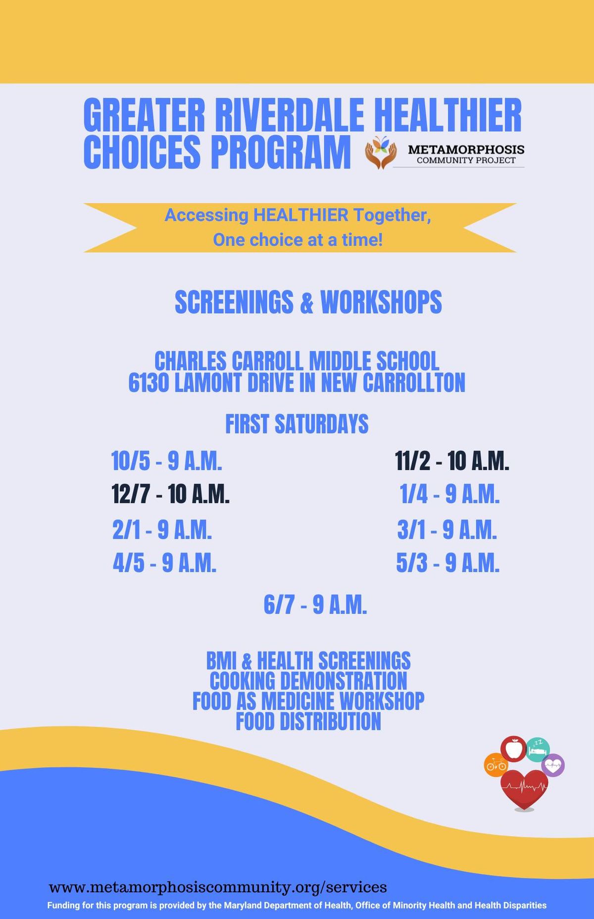 Greater Riverdale Healthier Choices Program SCREENINGS & WORKSHOPS!