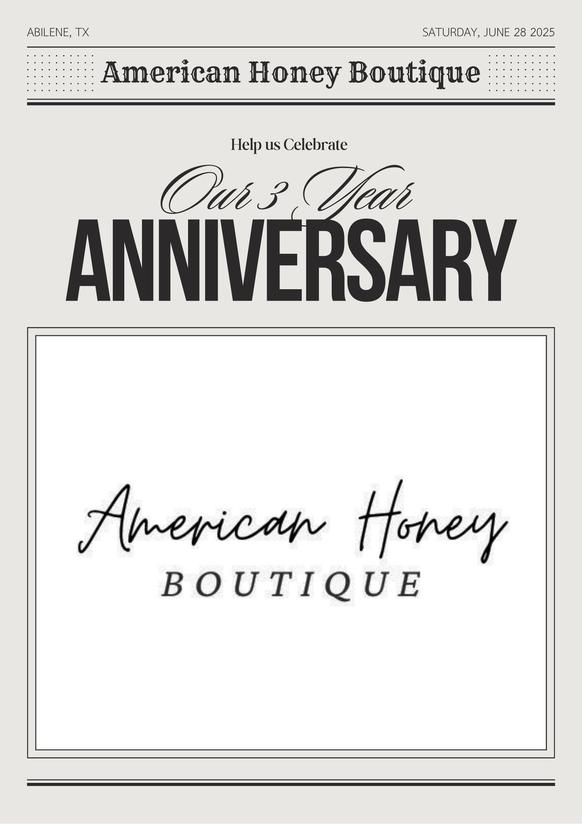 American Honey Boutique\u2019s 3 Year Anniversary Bash & Warehouse Sale! 