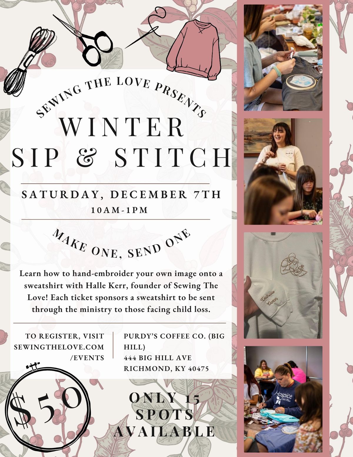 Winter Sip & Stitch Embroidery Workshop with Halle Kerr *BEGINNER FRIENDLY*