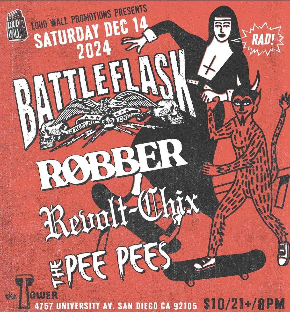 Battle Flask, Robber, Revolt-Chix, The Pee Pees @ The Tower Bar