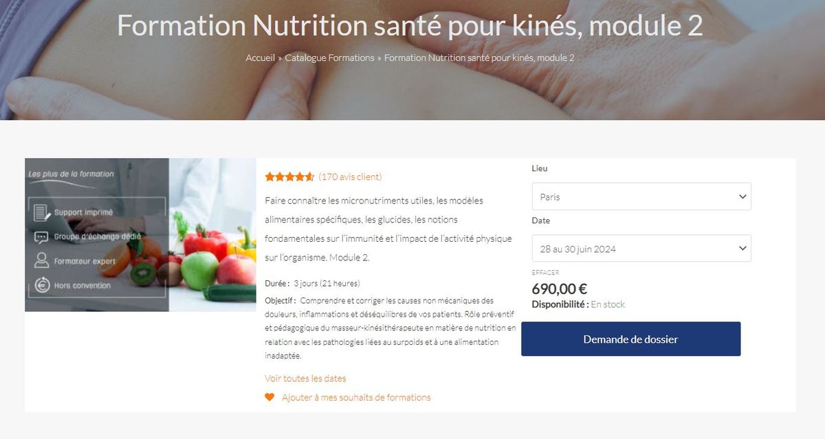 Formation Nutrition sant\u00e9 pour kin\u00e9s, Module II
