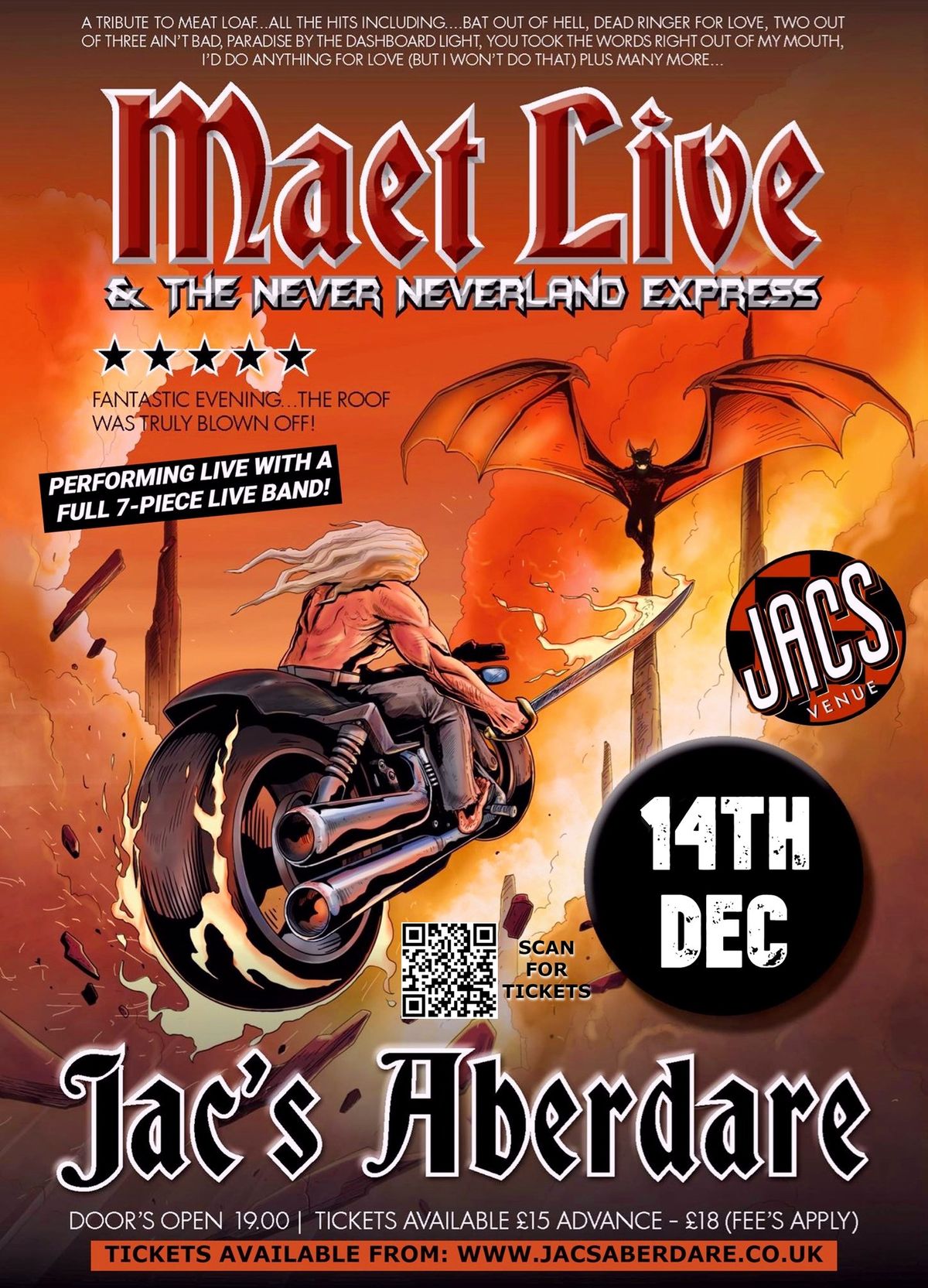 Maet Live and The Never Neverland Express (Tribute to Meat Loaf) @ Jacs Aberdare