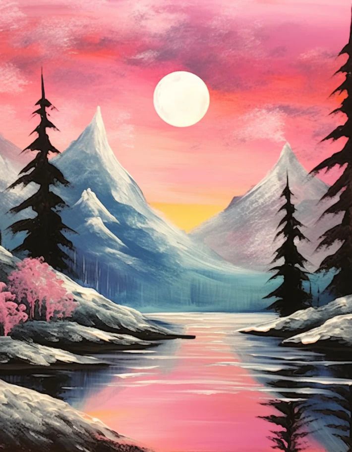 Paint and Sip - Bob Ross Sunset | The Three Sisters