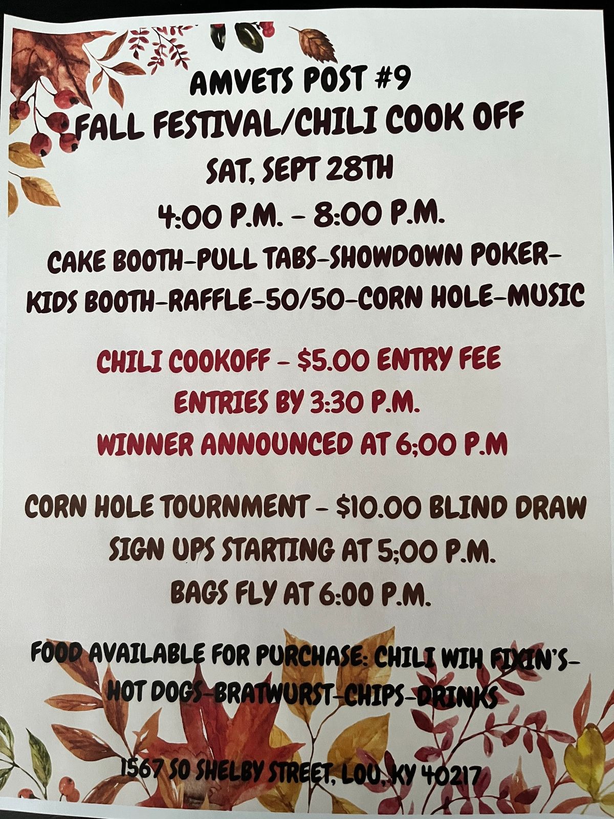 Fall Festival\/Chili Cook Off