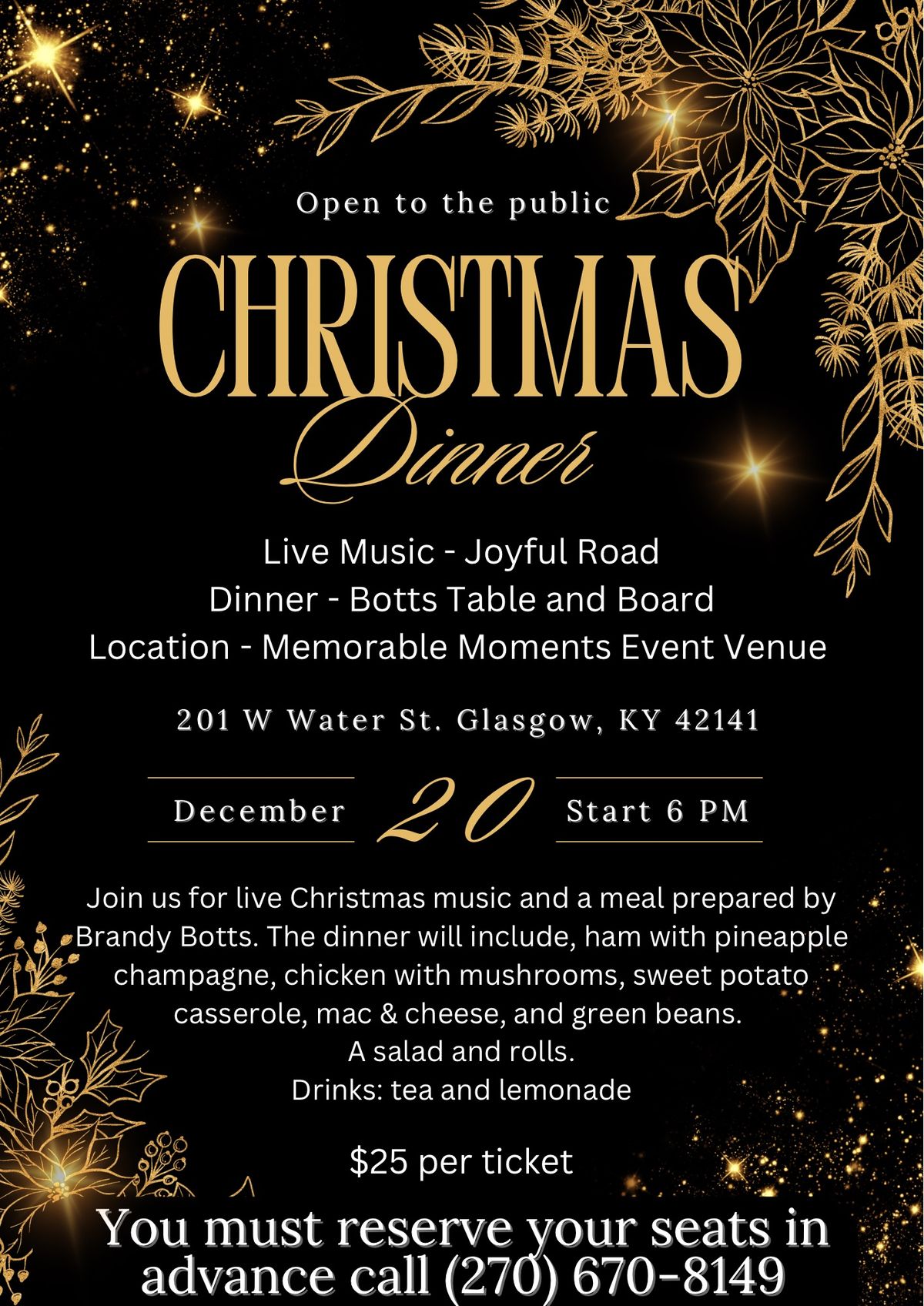 Christmas Dinner with live music from Joyful Road!