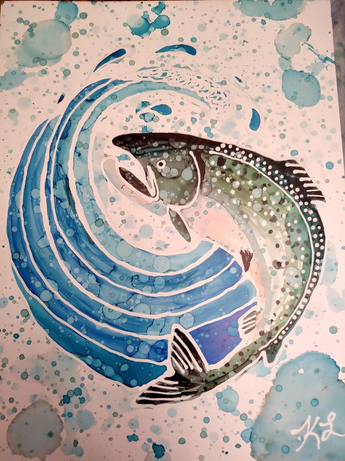 "Splashy Salmon" Alcohol Ink Workshop with Dog Song Designs 