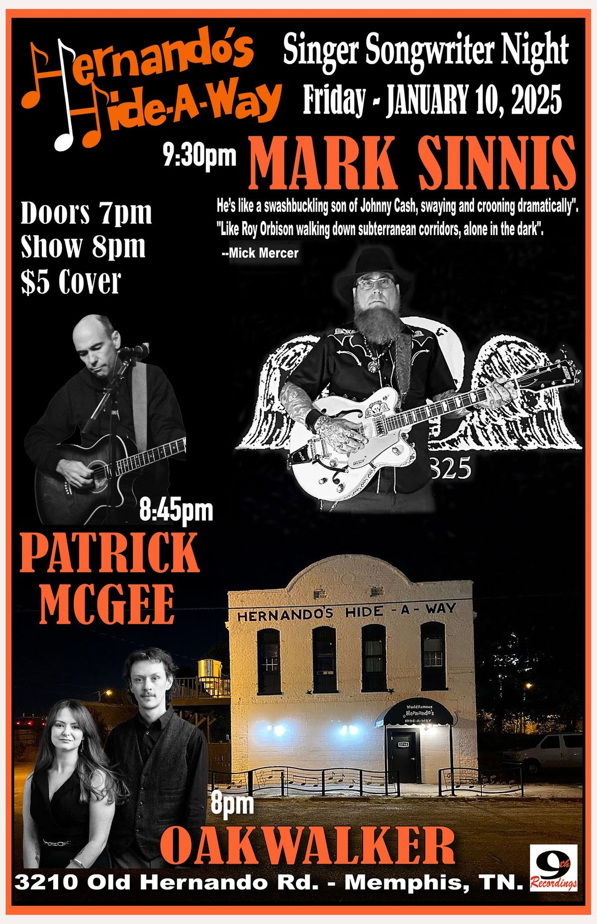 Singer Songwriter Night with Mark Sinnis, Patrick McGee and Oakwalker