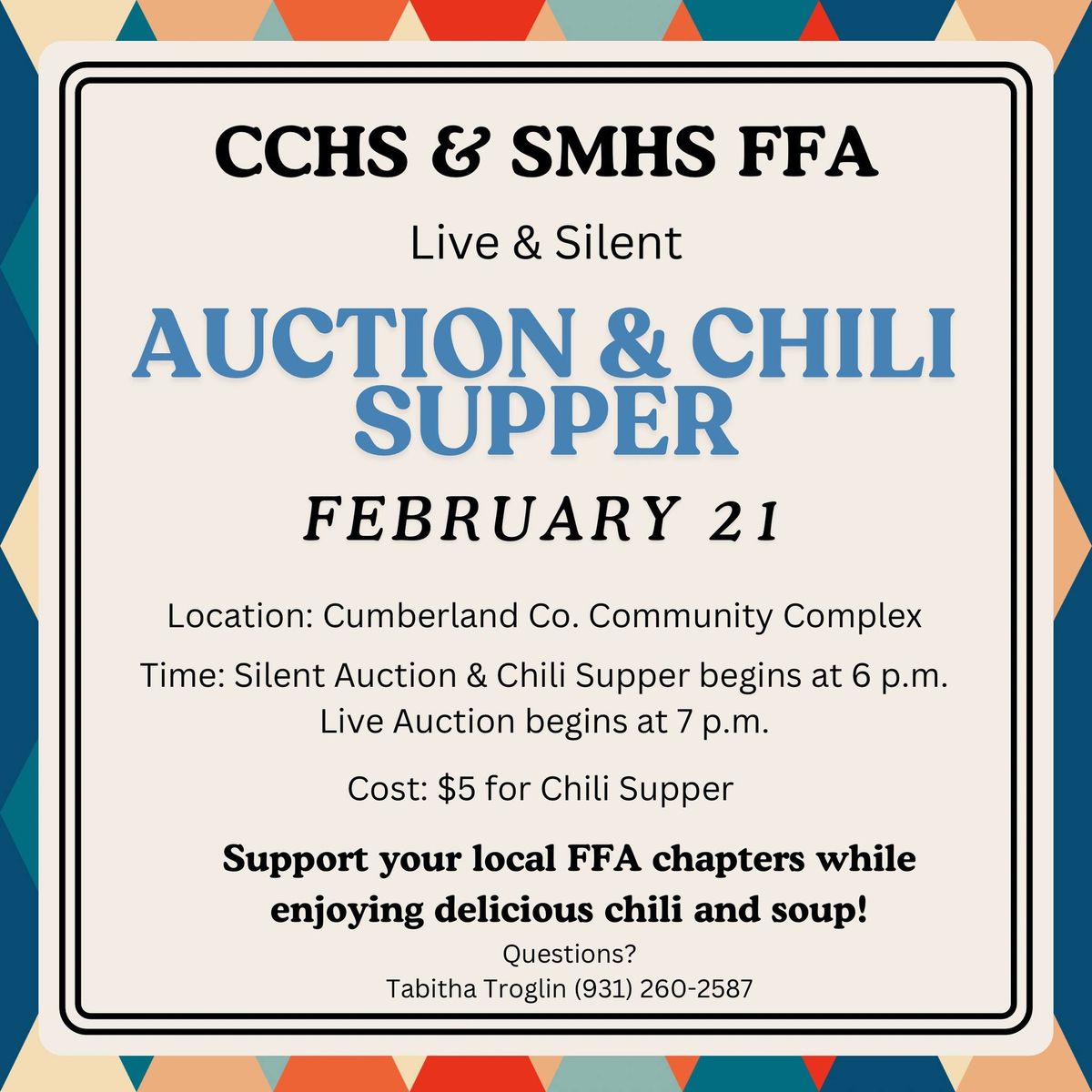 CCHS & SMHS FFA Chili Supper & Auction