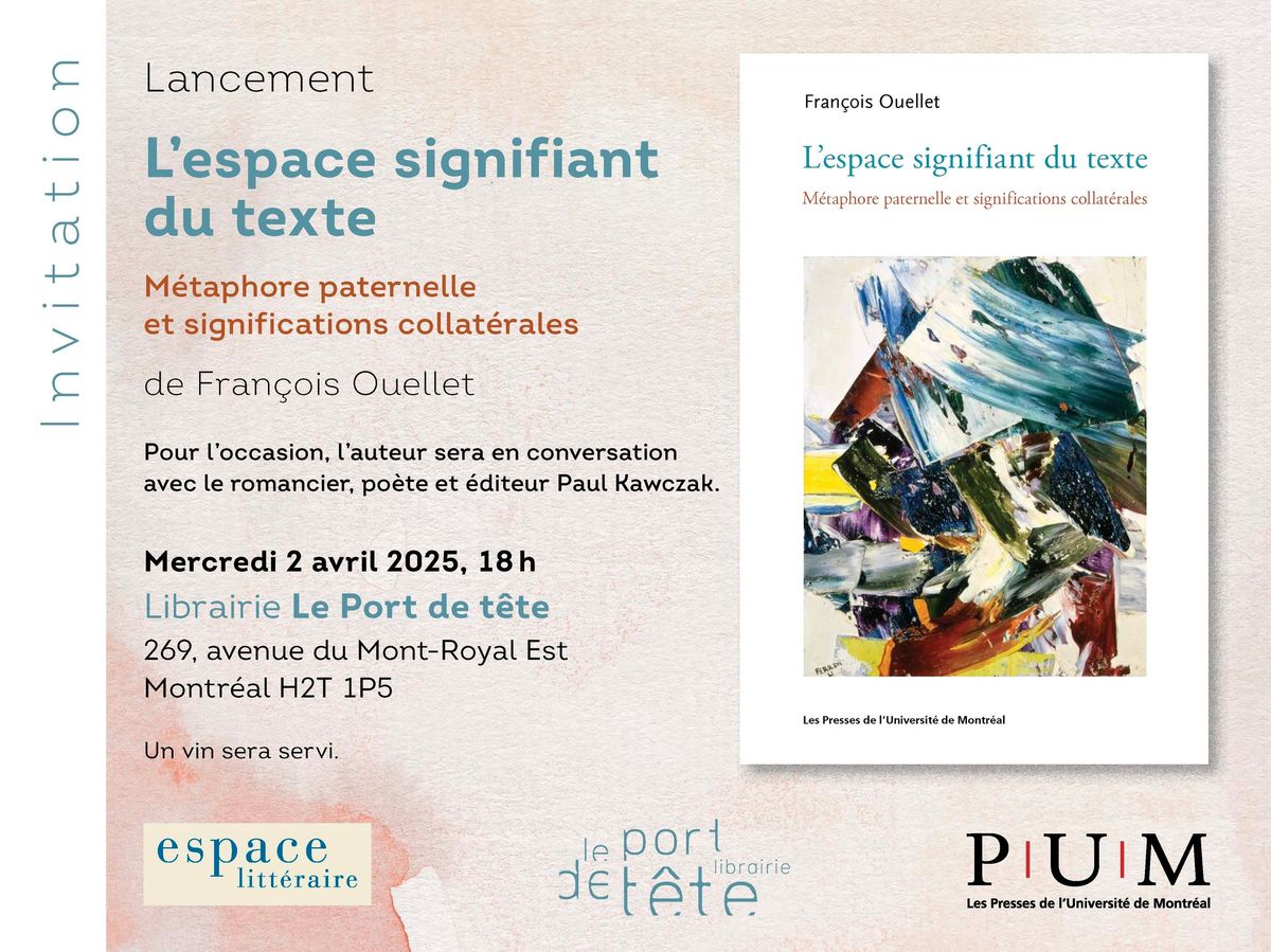 Lancement du livre L'espace signifiant du texte. M\u00e9taphore paternelle et significations collat\u00e9rales