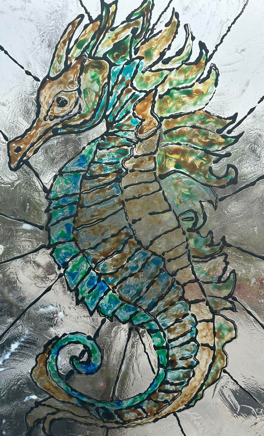 Sea Horse Stain Glass Charcuterie\/Cutting Board