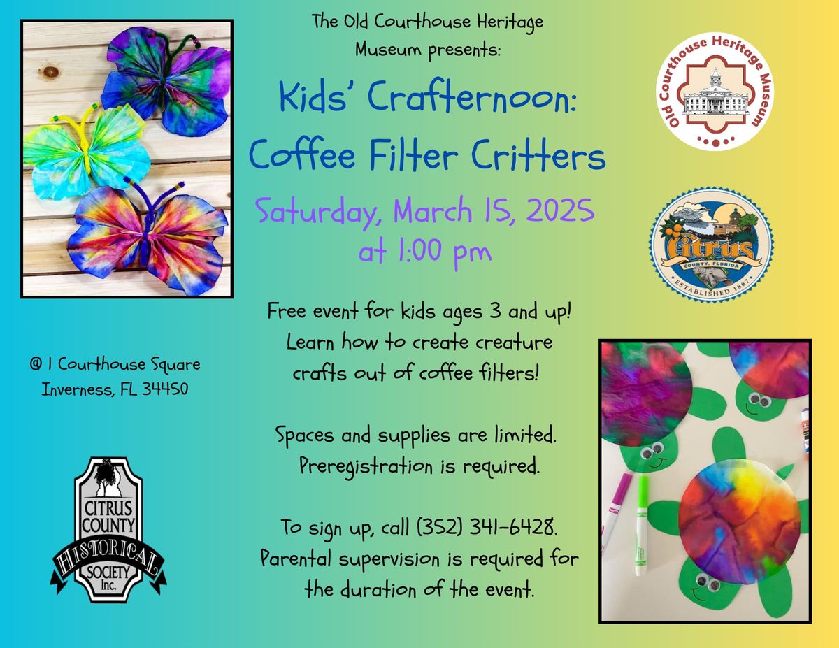 Free Kids' Crafternoon: Coffee Filter Critters