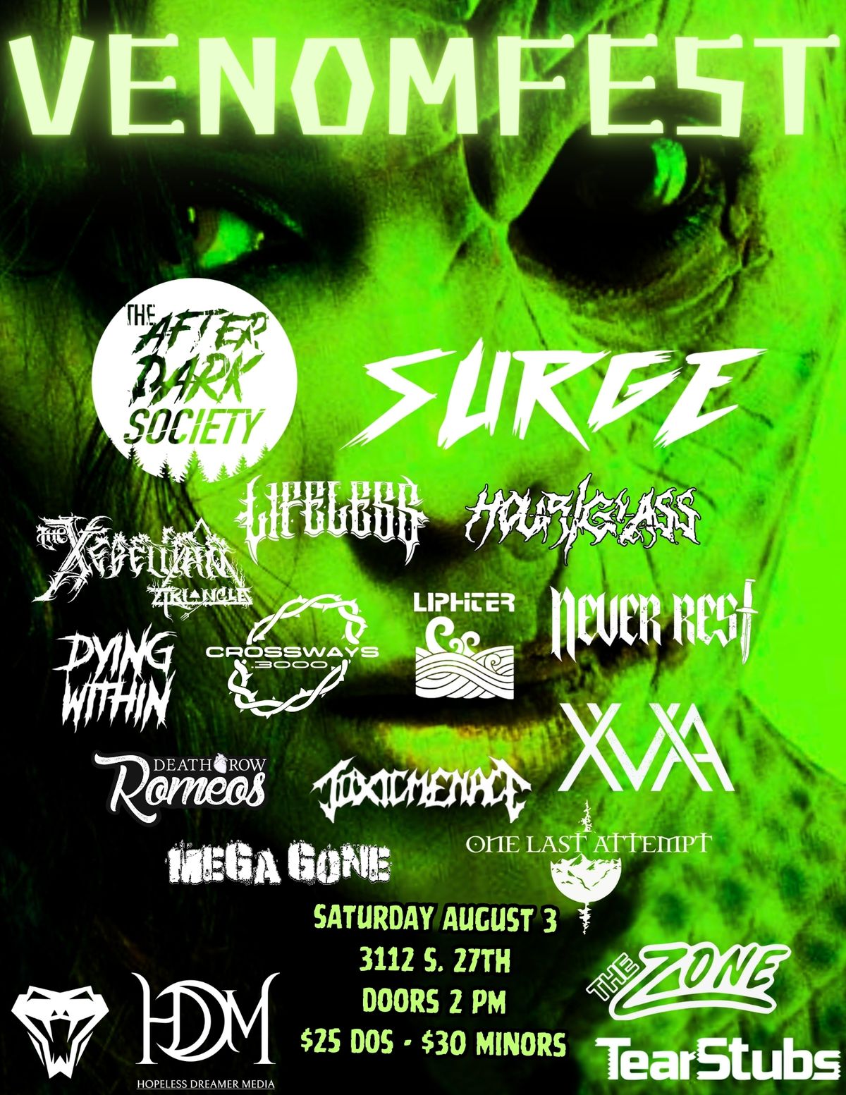 VENOMFEST | THE AFTER DARK SOCIETY, SURGE, THE XEBELLIAN TRIANGLE, LIFELESS, NEVER REST, & MORE!