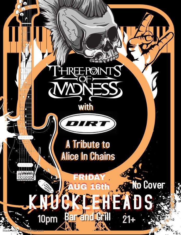 Three points of Madness and Dirt- A tribute to Alice in Chains at Knucleheads bar and grill