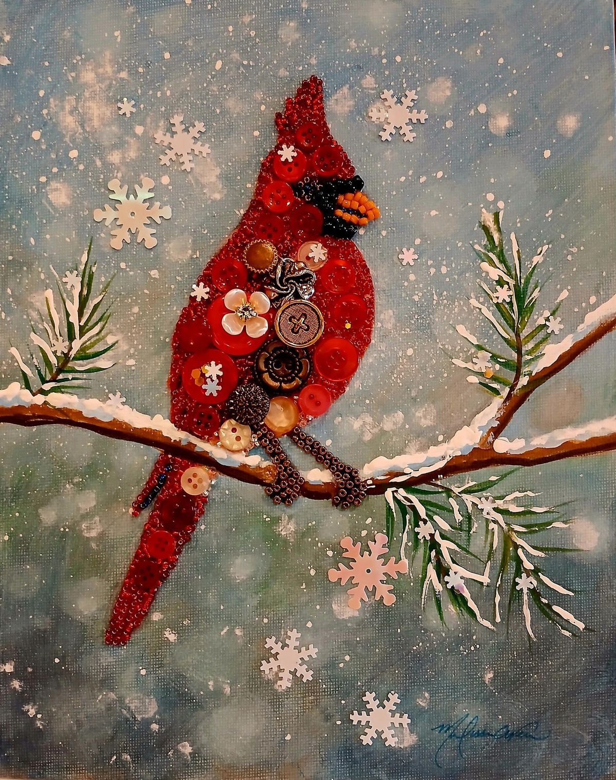  Button Art Winter Cardinal with Melissa Owen 