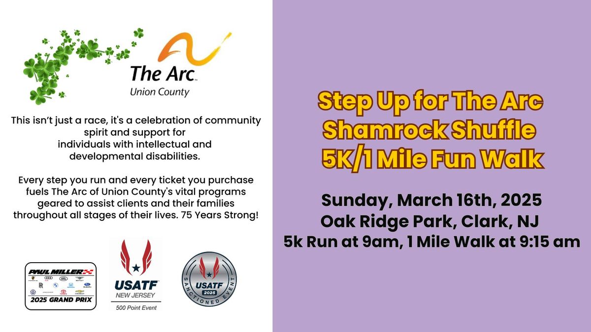 USATF 500 Point Sanctioned 5k (and 1 Mile Fun Walk) Step Up For The Arc Shamrock Shuffle