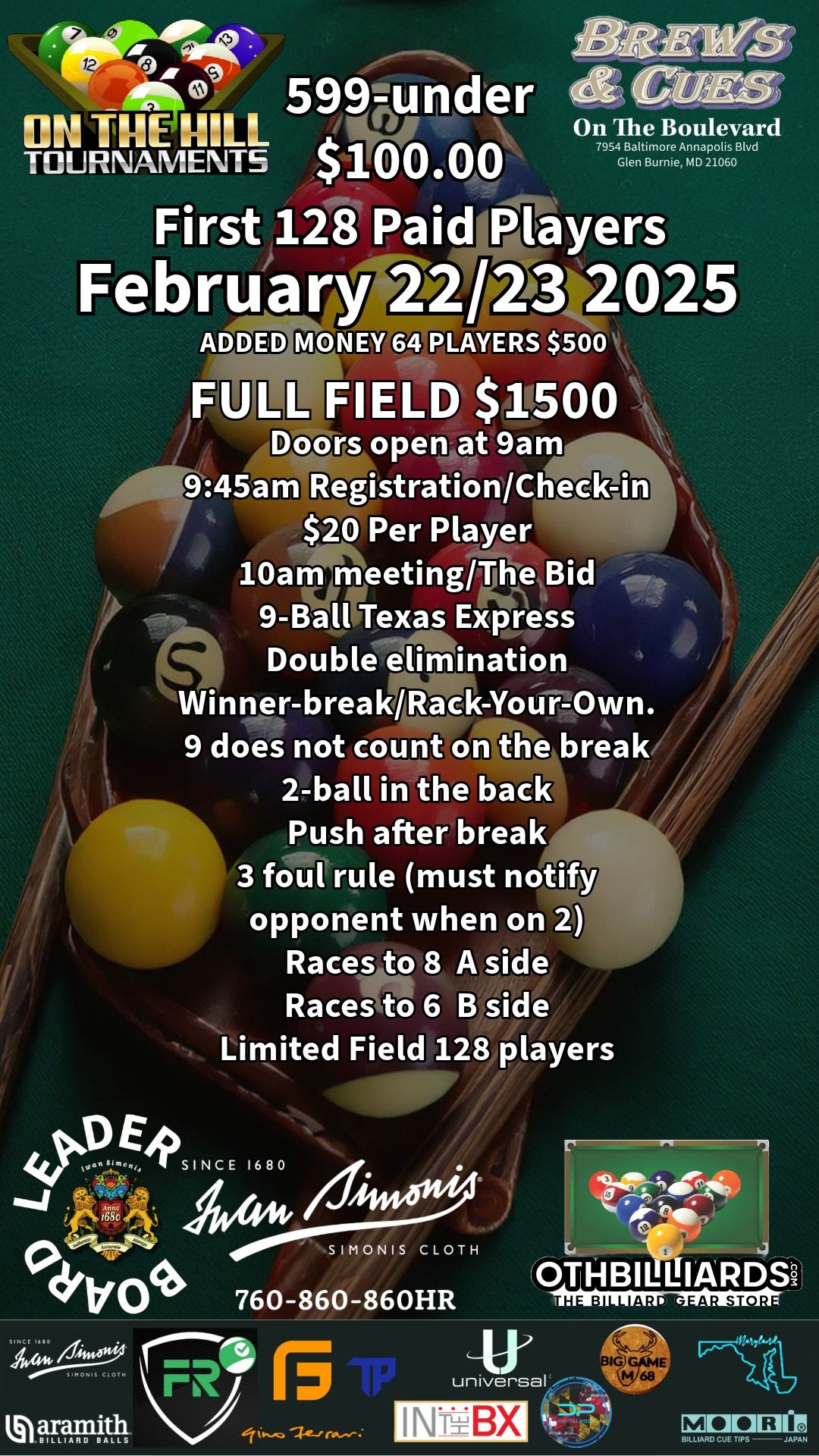 On The Hill 599 & Under $100 Winner Break 9-Ball Event