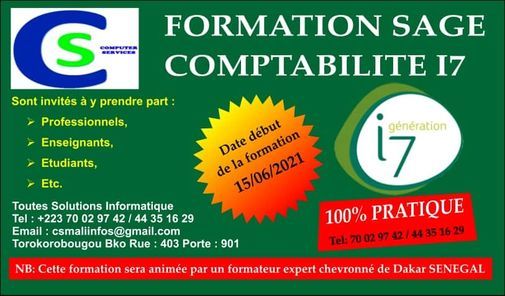 Formation En SAGE COMPTABILIT I7 Computer Service CS Bamako 15 June 