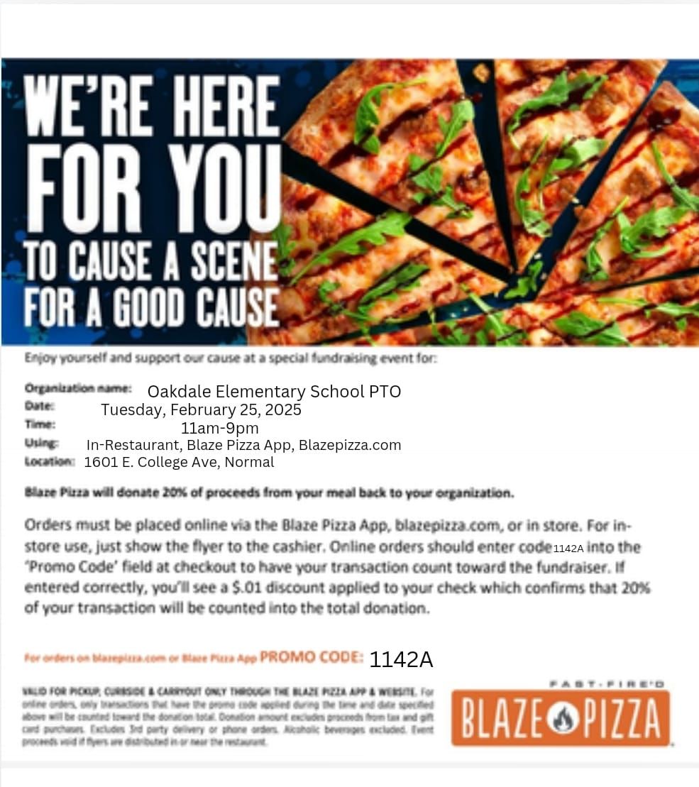 Oakdale PTO Blaze Pizza Dine to Donate