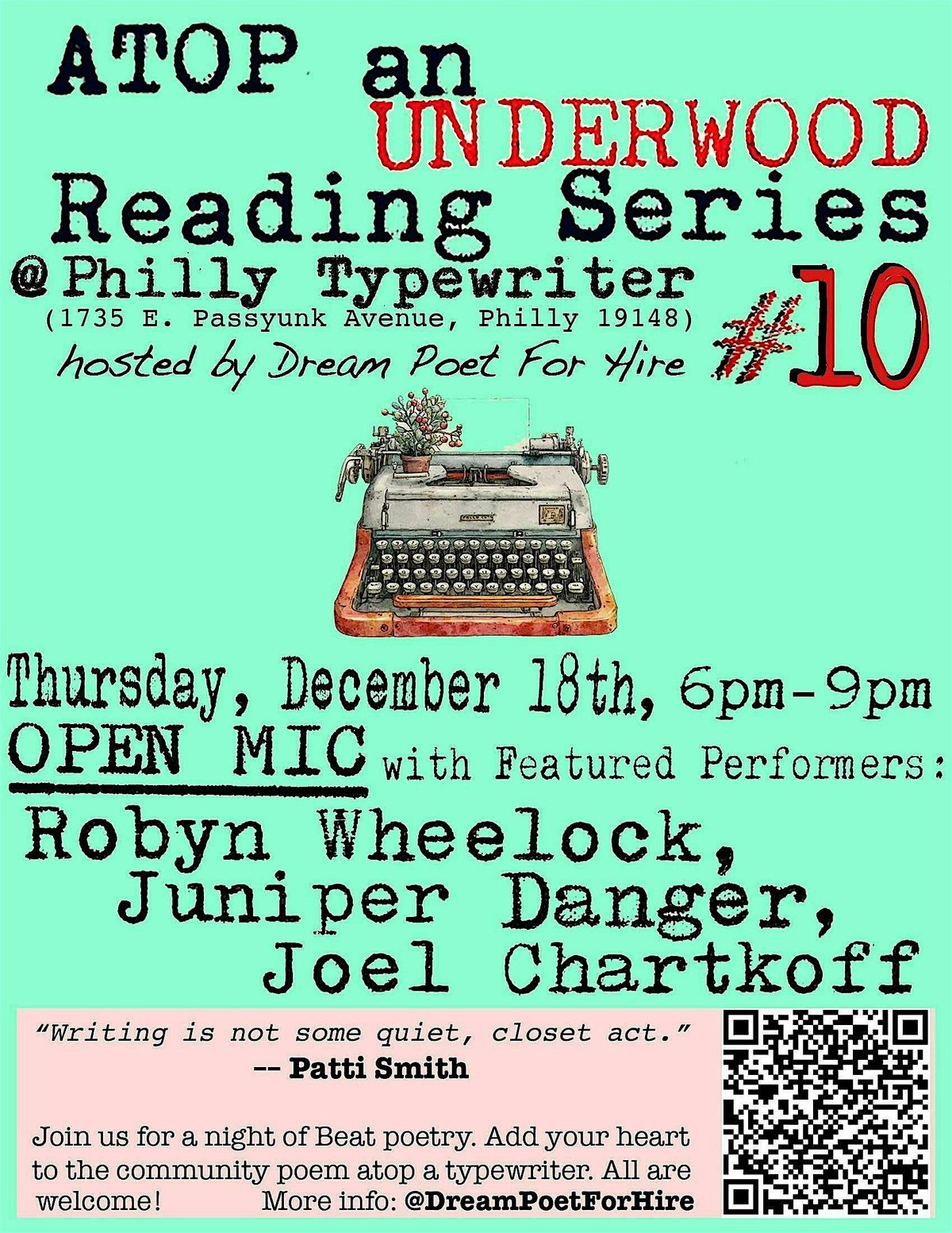 Atop An Underwood Reading Series #10 hosted by Dream Poet For Hire