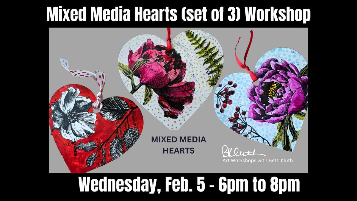 DIY Workshop - Mixed Media Hearts (set of 3)