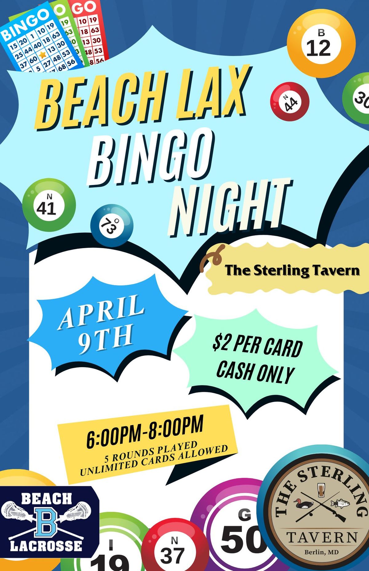 Beach Lax BINGO Night at the Sterling Tavern