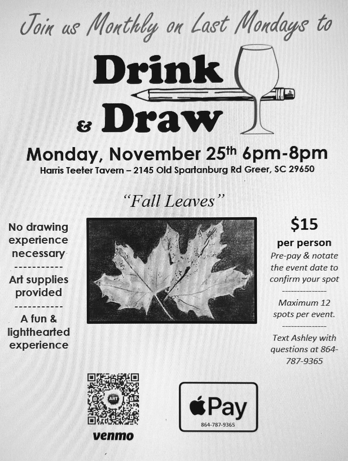 November Drink & Draw Event - \u201cFall Leaves\u201d