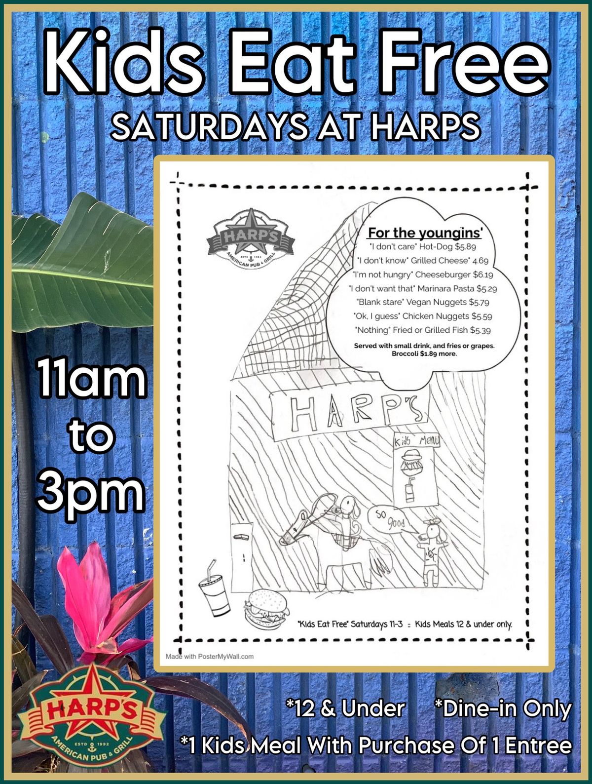 Saturday Kids Eat Free at Harps