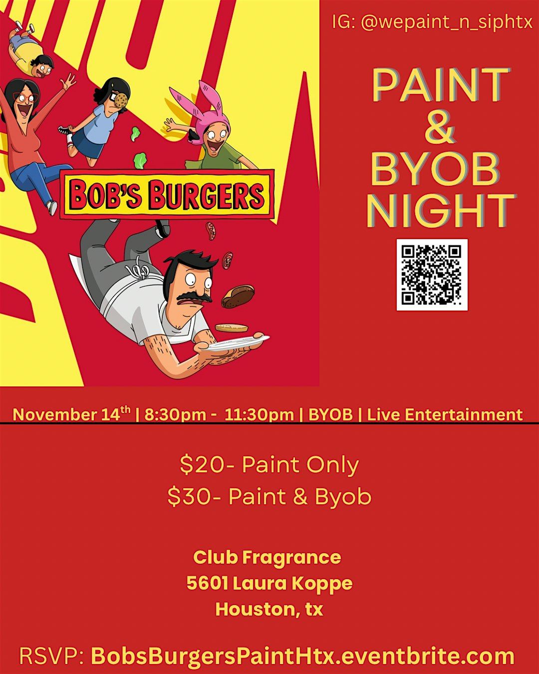 BOB'S BURGERS Paint and BYOB night