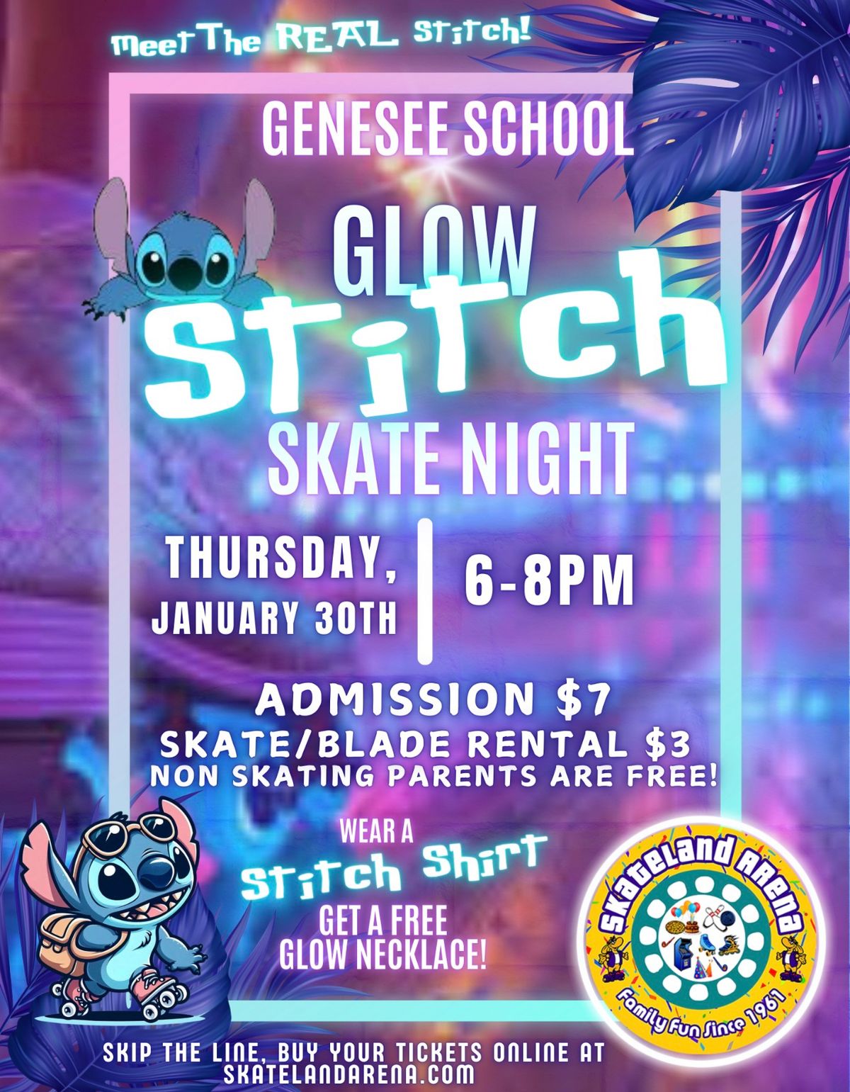 Genesee School Skate with STITCH! \ud83c\udf3a\ud83d\udefc