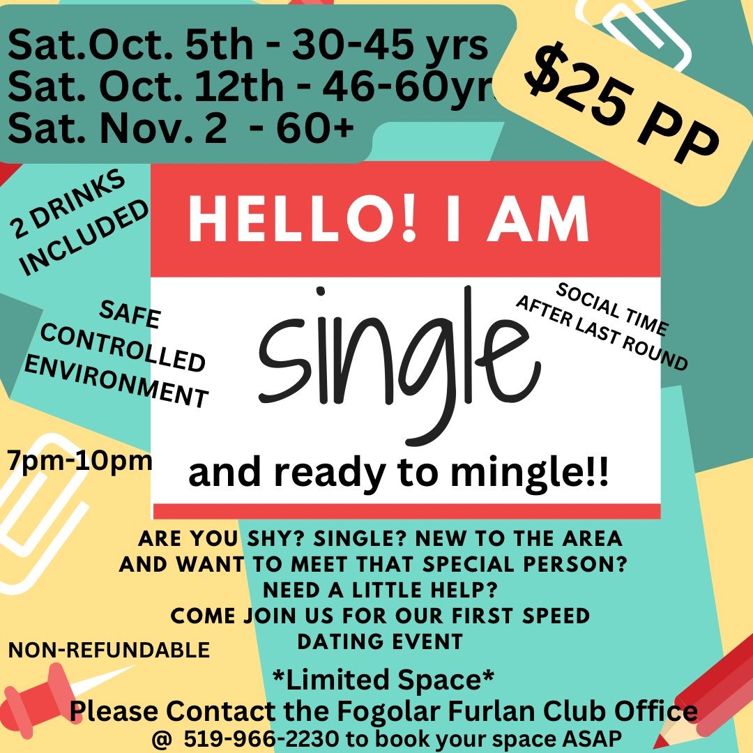 Fogolar Furlan Presents Single and Ready to Mingle Speed FRIENDING Event