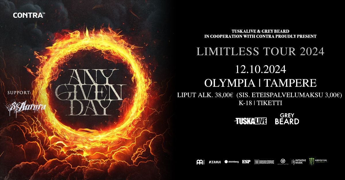 TuskaLive: ANY GIVEN DAY (GER) + Support: St. Aurora, Sat 12.10.2024, Olympia, Tampere