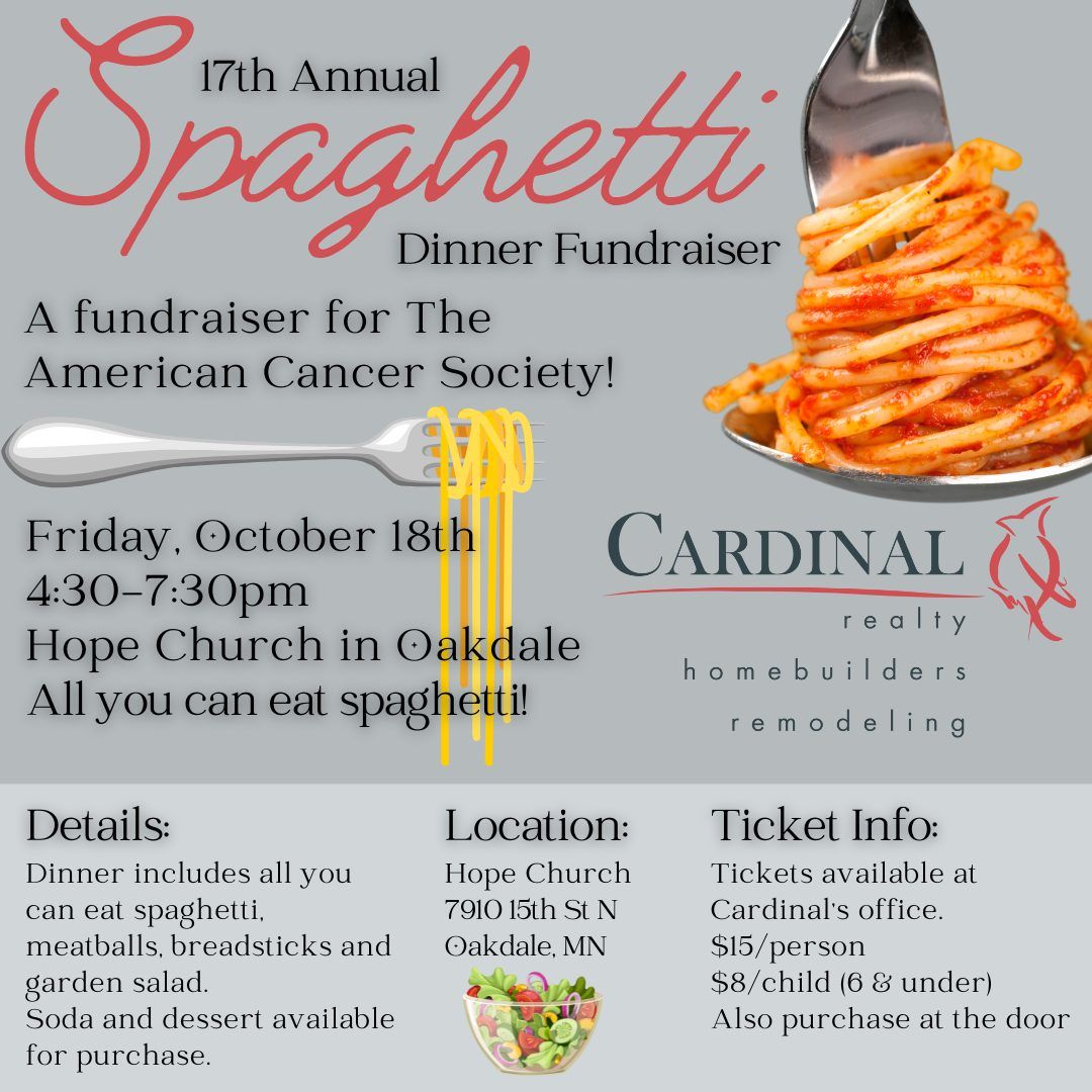 Cardinals 17th Annual Spaghetti Dinner Fundraiser for The American Cancer Society