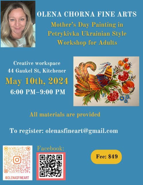 Mother's Day Painting in Petrykivka Ukrainian Style Workshop for Adults. 