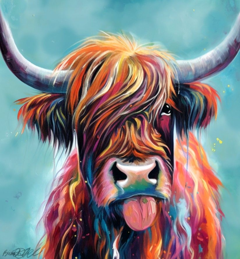 Colorful Highland Cow Canvas Paint!