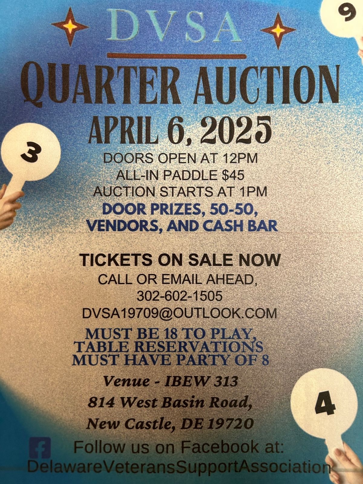 Quarter Auction!! ALL IN Paddles!