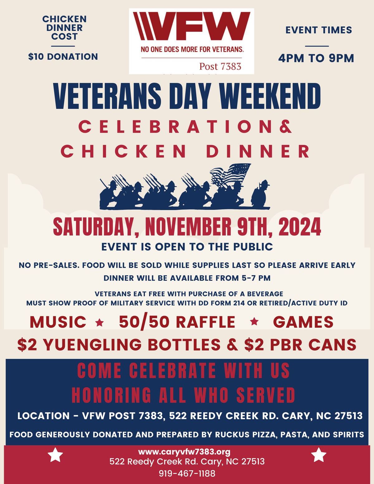 Veterans Day Weekend Celebration & Chicken Dinner