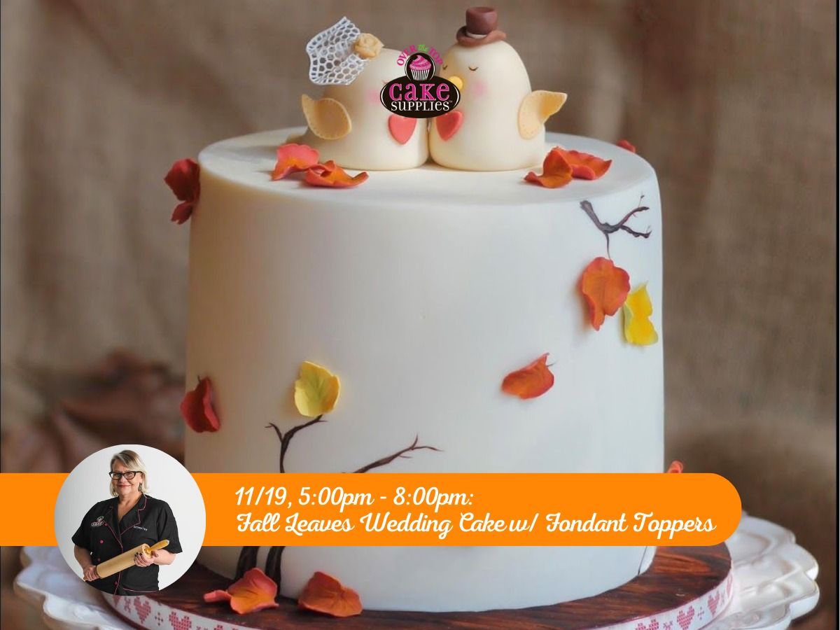 FALL LEAVES WEDDING CAKE WITH FONDANT TOPPERS 