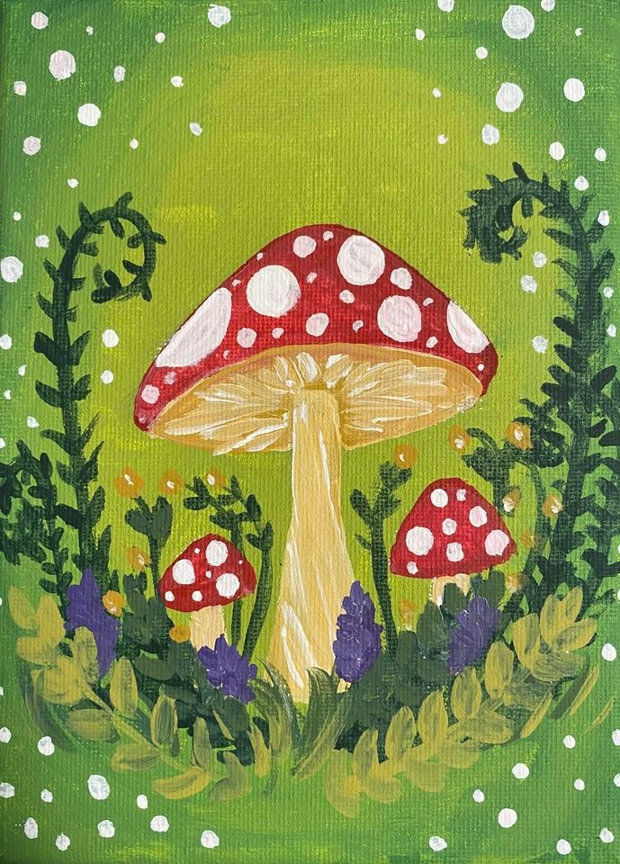 March Paint Night at Garys Oyster Shack - Spring Toadstool Painting ...