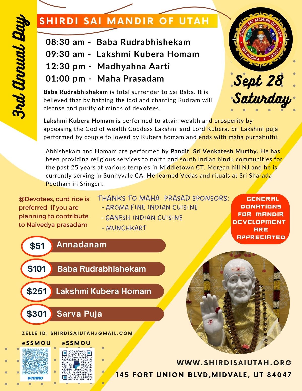 3rd Anniversary of Sri Shirdi Sai Baba Mandir