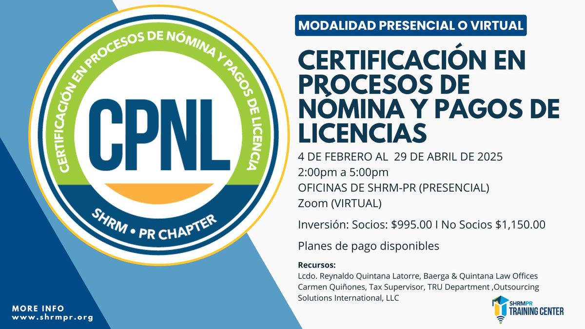 Certificaci\u00f3n Procesos de N\u00f3mina y Pagos de Licencias