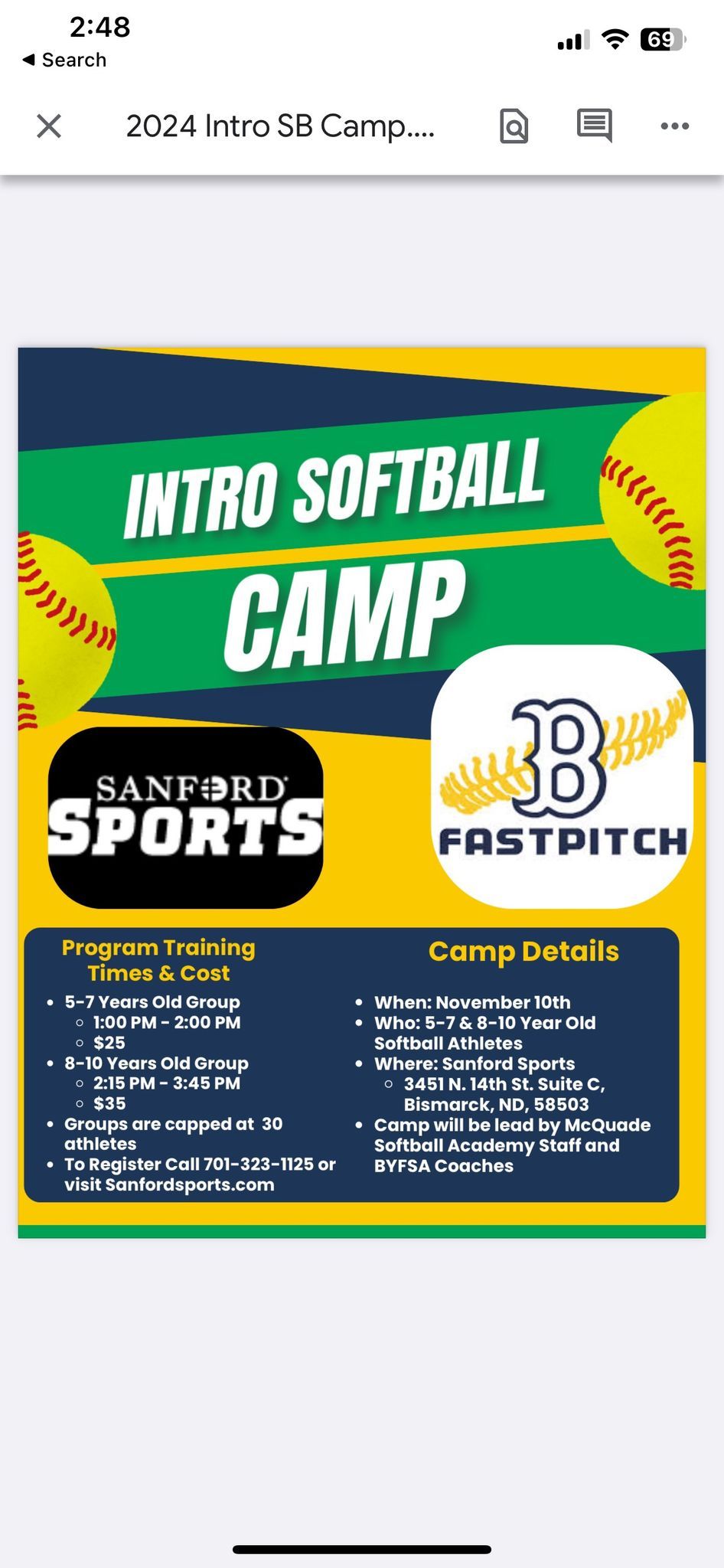 Intro Softball Camp