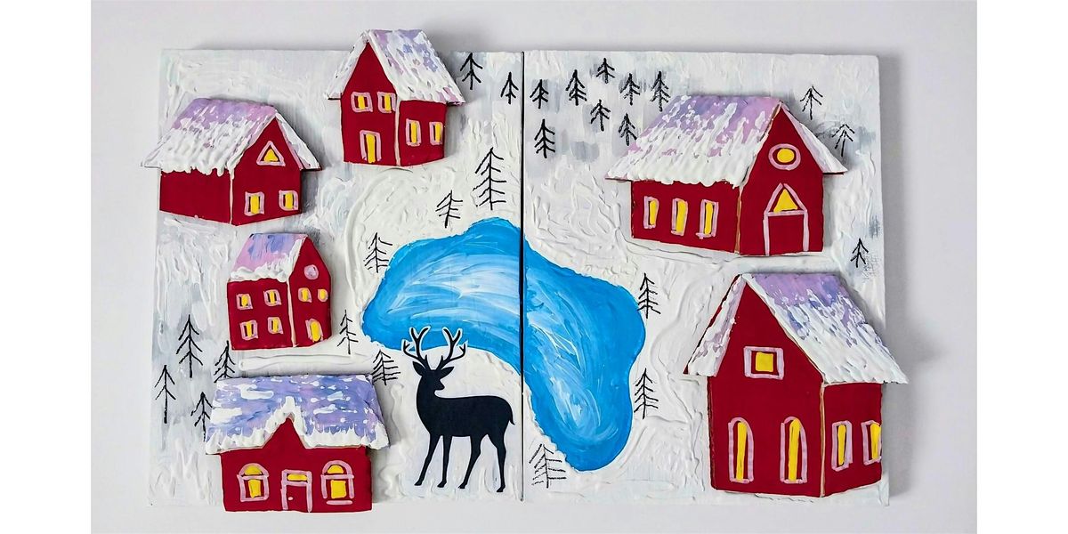 Parent and Child Mixed-Media Collage on Canvas, Winter Wonders