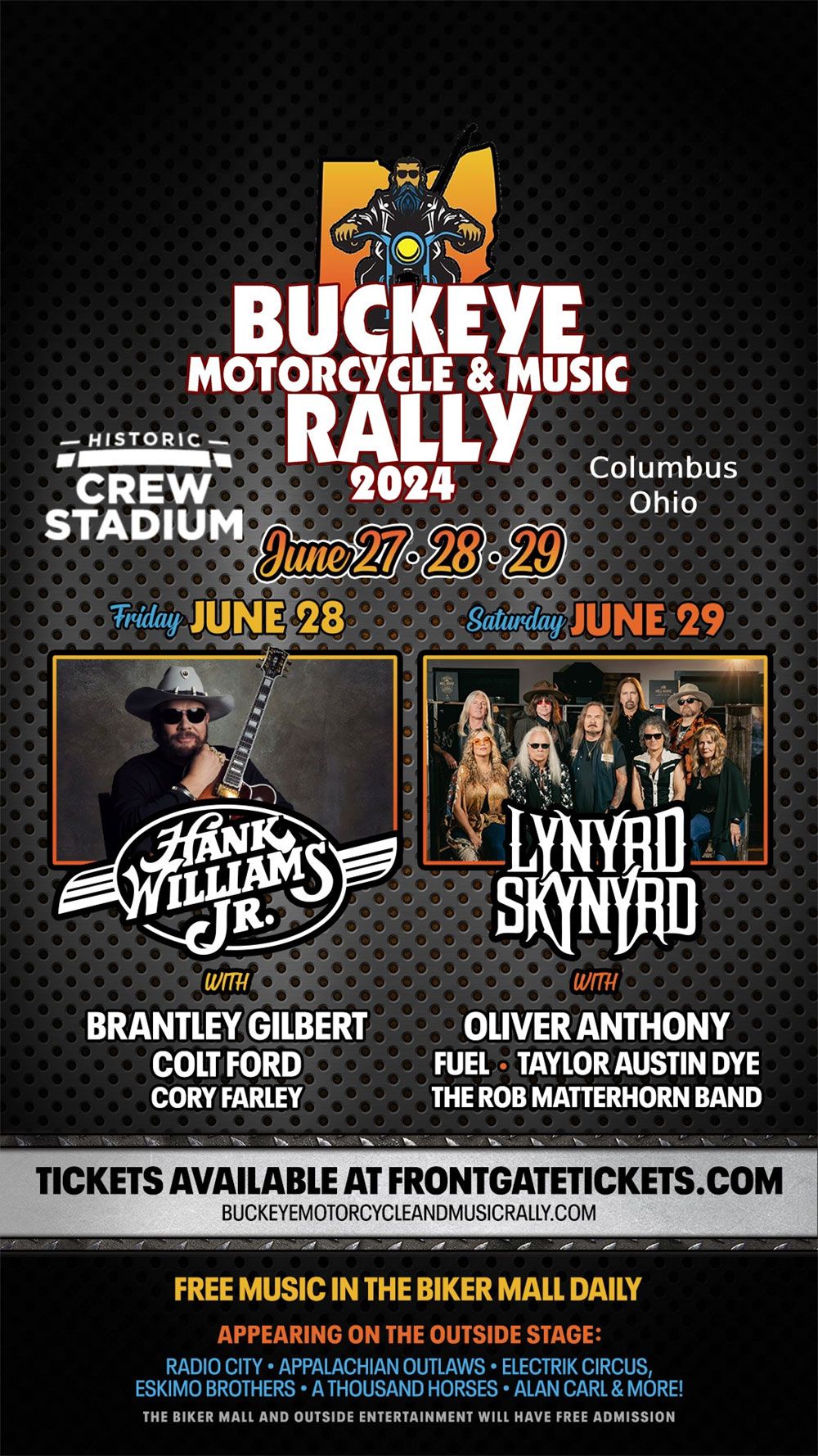 Buckeye Motorcycle & Music Rally: Hank Williams Jr.  Lynyrd Skynyrd  Brantley Gilbert & Oliver Anthony - 2 Day Pass