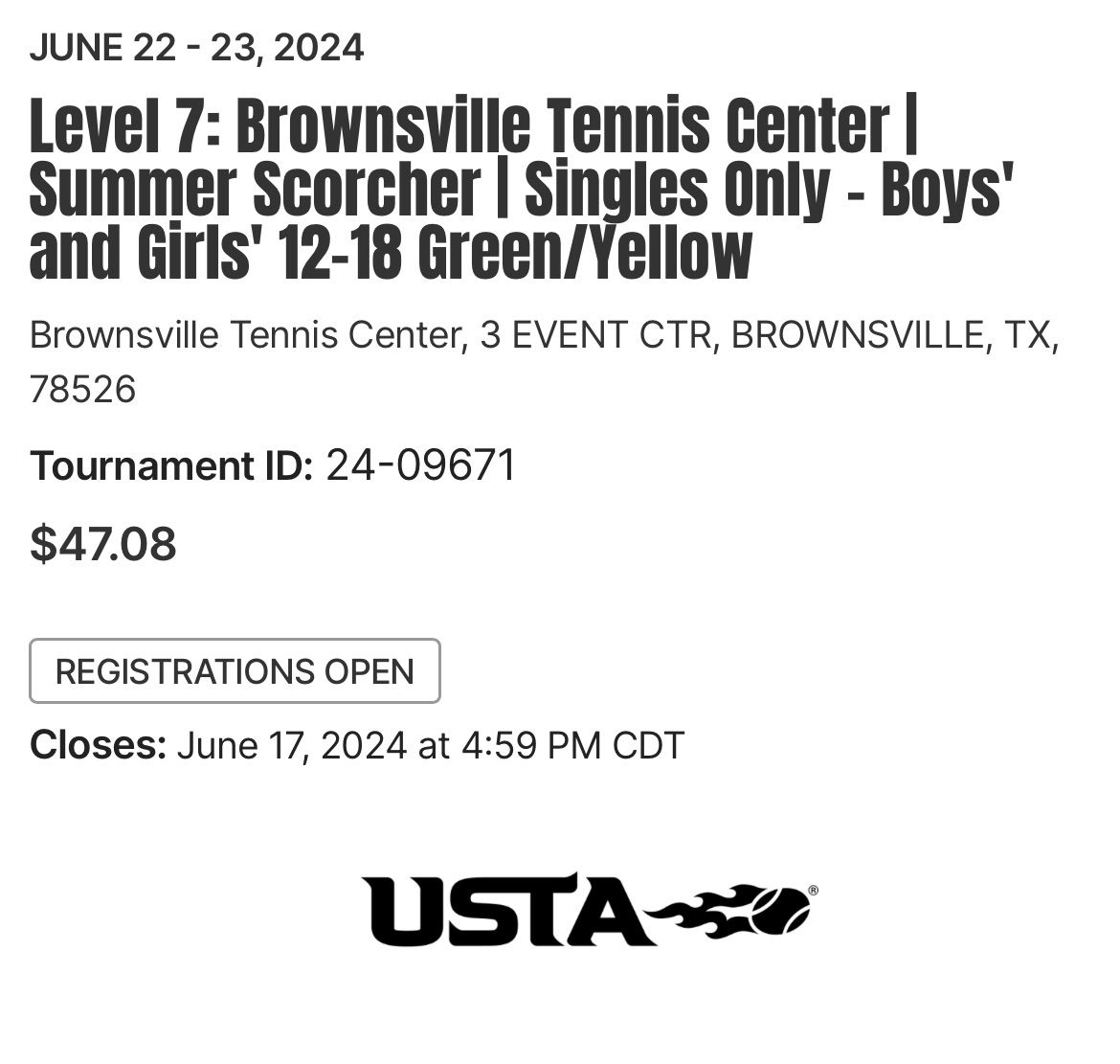 Summer Scorcher USTA Texas Sanctioned Junior Tournament