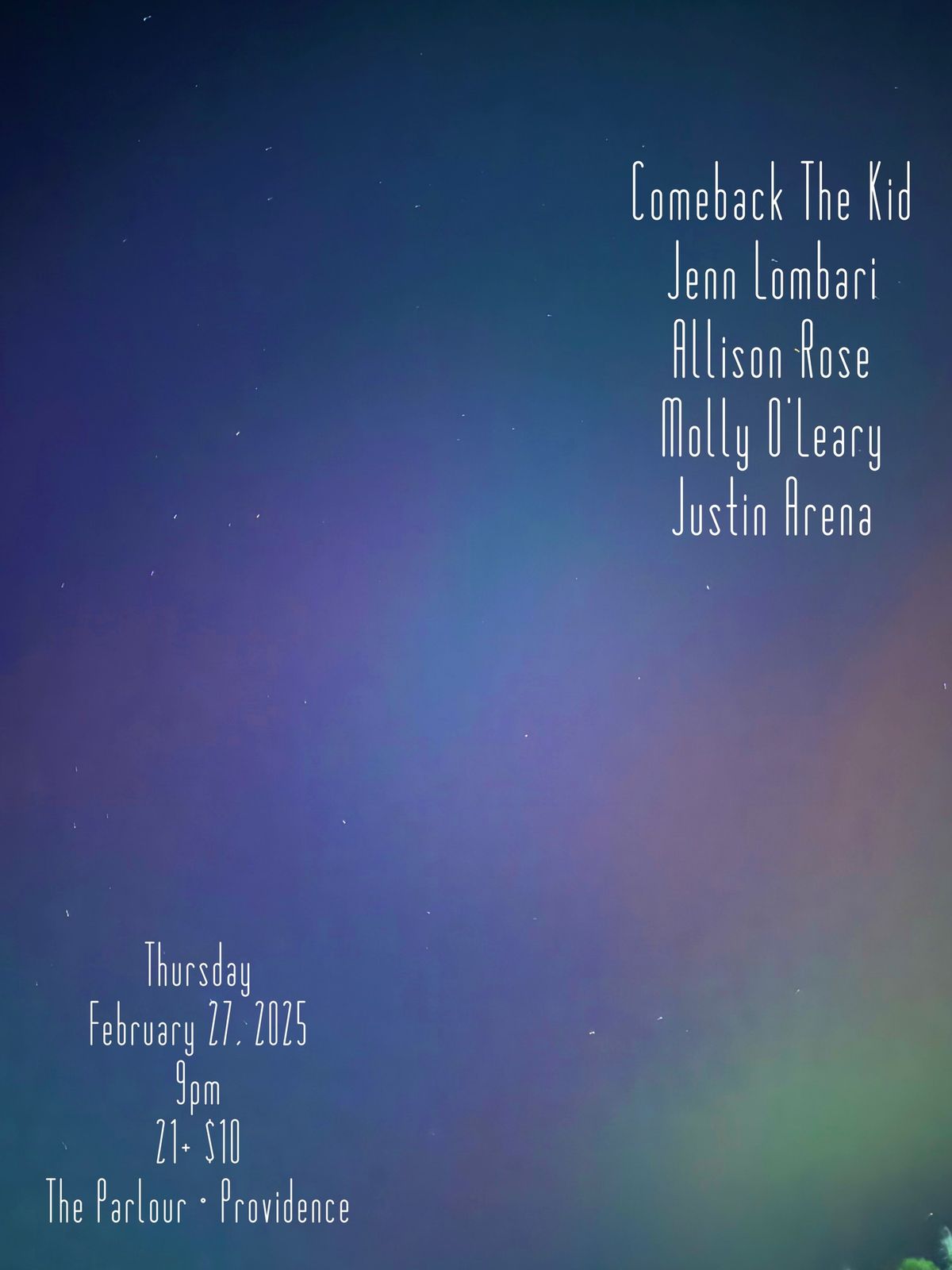 Acoustic Show Featuring: Comeback The Kid, Jenn Lombari, Allison Rose, Molly O\u2019Leary & Justin Arena