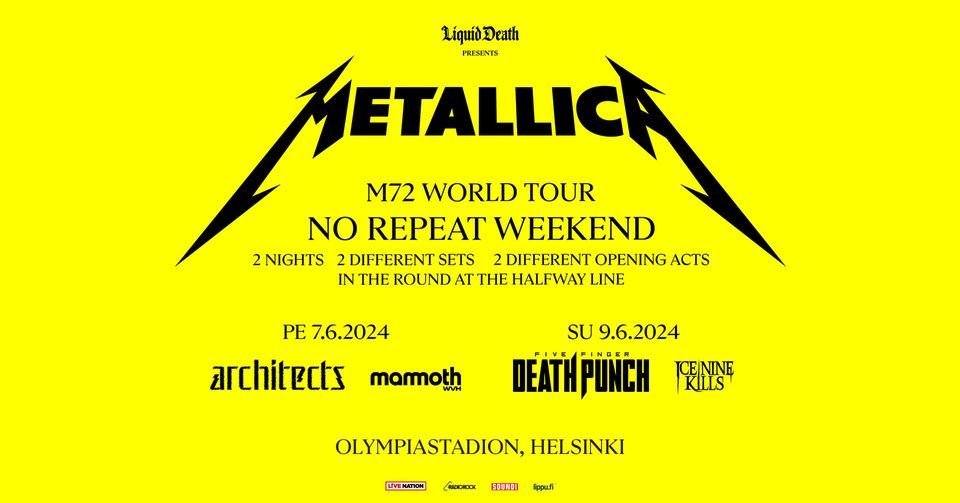 Metallica (US): M72 World Tour, Olympiastadion, Helsinki 7.-9.6.2024