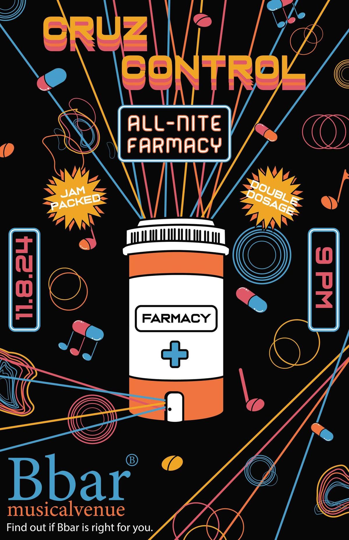 Cruz Control w\/ All-Nite Farmacy at B Bar\u2014no cover\u2014 11.8.24 9pm